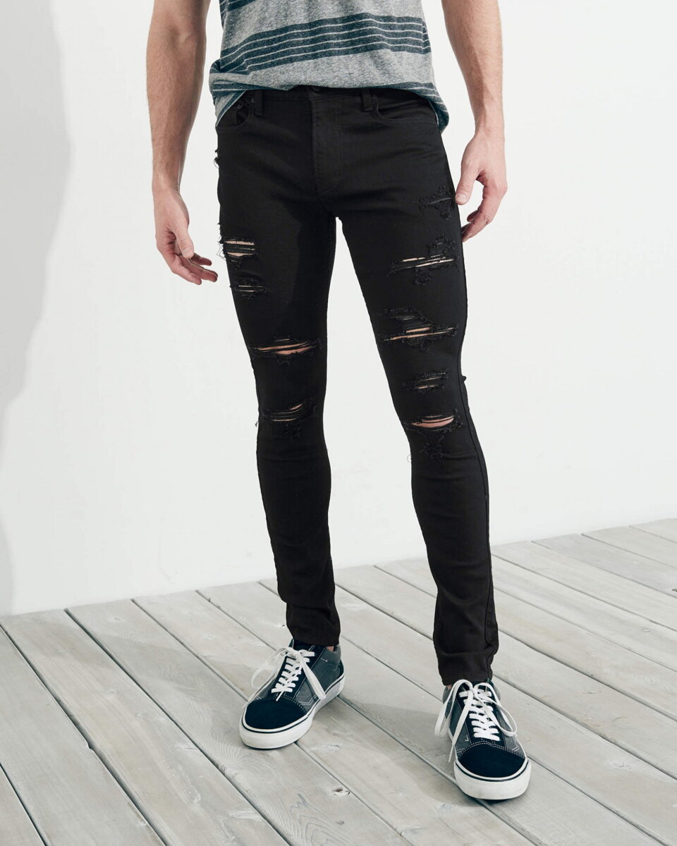 hollister black ripped skinny jeans